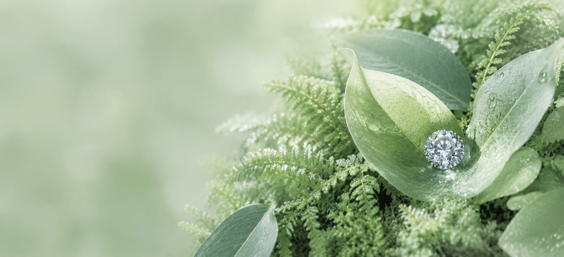 A diamond-shaped frame over dew-covered pine branches